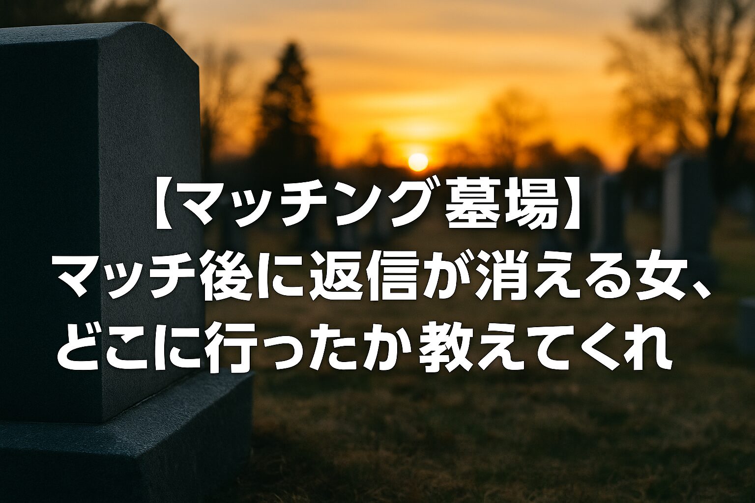 マッチング墓場 マッチ後に返信が消える女性はどこへ行ったのか」というテキストが重なり、 マッチングアプリで音信不通になる現象を皮肉に表現したアイキャッチ画像。